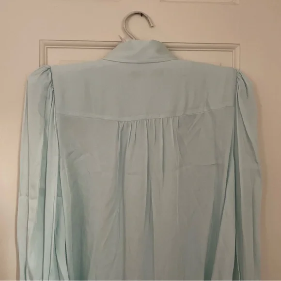 Trina Turk Puff Sleeve Silk Blend Blouse, Blue Frost, Small - Picture 6 of 9